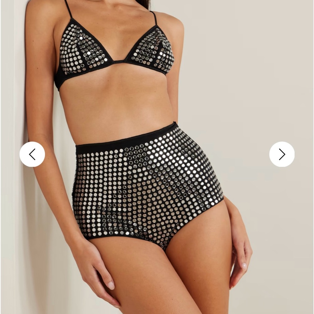Oseree Silver and Black Studded Shorts
